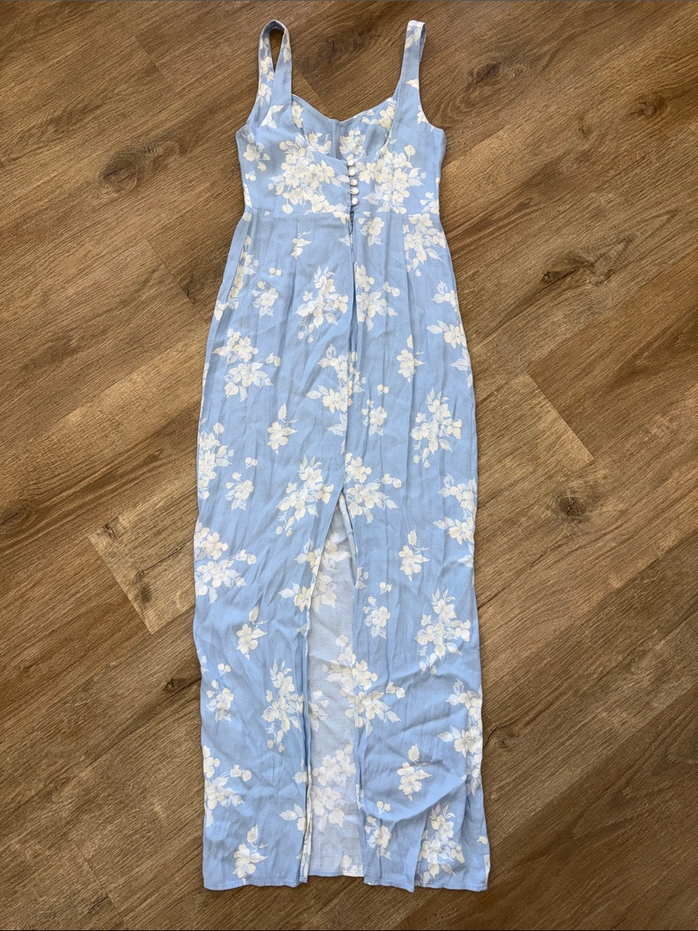 Reformation Reverie Dress Pale Blue Floral Blooms Maxi - Picture 13 of 16